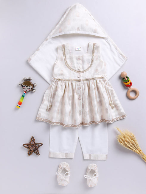 Girl's' Cream Ethnic Combo Set